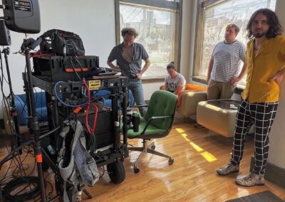 The Frans Band Listening Back To Take While Recording Album with mobile recording studio